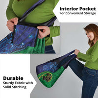 New Zealand Matariki Fern Frond Koru Grocery Bag with Galaxy Blue Sky and Green Paua Shell Art