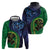 New Zealand Matariki Fern Frond Koru Hoodie with Galaxy Blue Sky and Green Paua Shell Art