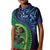 New Zealand Matariki Fern Frond Koru Kid Polo Shirt with Galaxy Blue Sky and Green Paua Shell Art