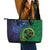 New Zealand Matariki Fern Frond Koru Leather Tote Bag with Galaxy Blue Sky and Green Paua Shell Art