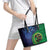 New Zealand Matariki Fern Frond Koru Leather Tote Bag with Galaxy Blue Sky and Green Paua Shell Art