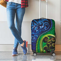 New Zealand Matariki Fern Frond Koru Luggage Cover with Galaxy Blue Sky and Green Paua Shell Art