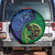 New Zealand Matariki Fern Frond Koru Spare Tire Cover with Galaxy Blue Sky and Green Paua Shell Art