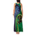New Zealand Matariki Fern Frond Koru Tank Maxi Dress with Galaxy Blue Sky and Green Paua Shell Art