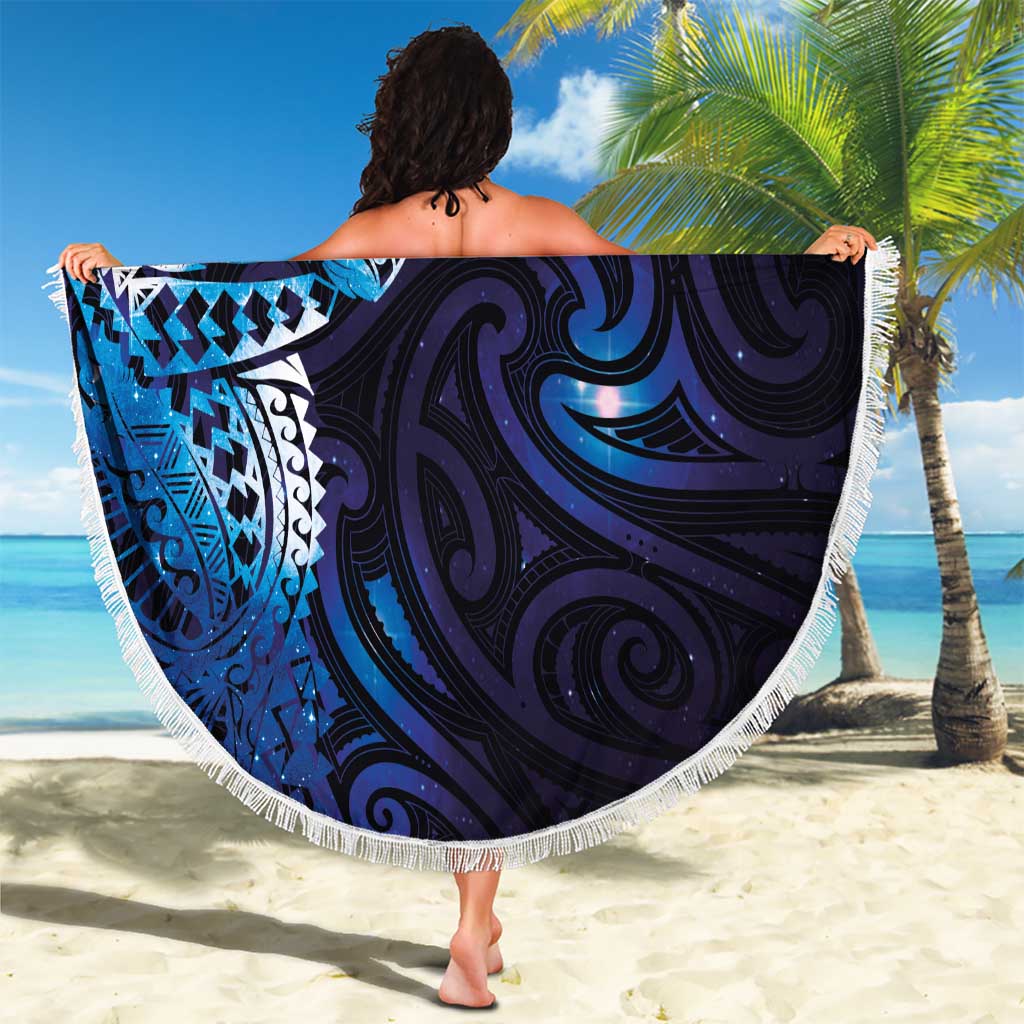 Matariki New Zealand Maori Koru Art Tattoo Beach Blanket New Year Galaxy Blue Sky Style