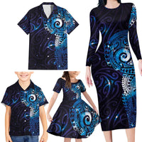 Matariki New Zealand Maori Koru Art Tattoo Family Matching Long Sleeve Bodycon Dress and Hawaiian Shirt New Year Galaxy Blue Sky Style