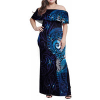 Matariki New Zealand Maori Koru Art Tattoo Family Matching Off Shoulder Maxi Dress and Hawaiian Shirt New Year Galaxy Blue Sky Style