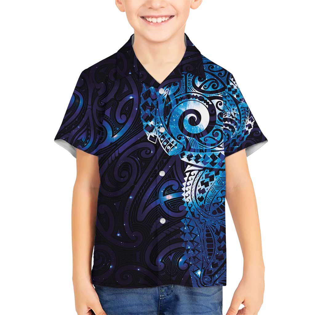 Matariki New Zealand Maori Koru Art Tattoo Family Matching Off Shoulder Short Dress and Hawaiian Shirt New Year Galaxy Blue Sky Style