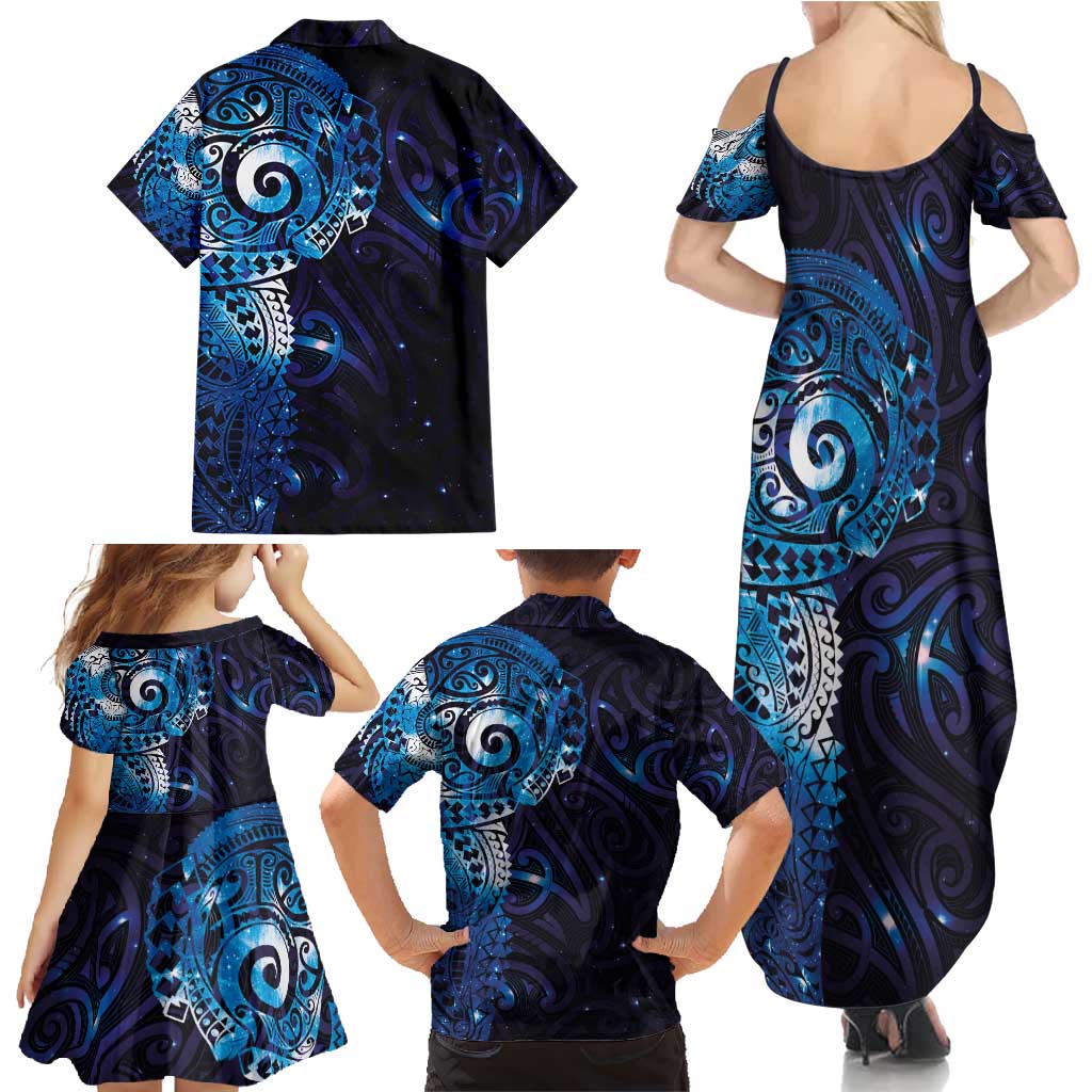 Matariki New Zealand Maori Koru Art Tattoo Family Matching Summer Maxi Dress and Hawaiian Shirt New Year Galaxy Blue Sky Style