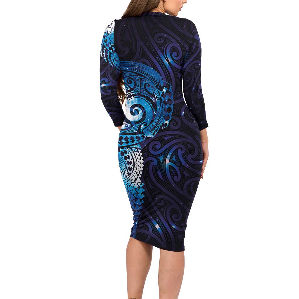 Matariki New Zealand Maori Koru Art Tattoo Long Sleeve Bodycon Dress New Year Galaxy Blue Sky Style