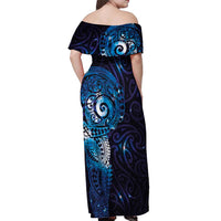 Matariki New Zealand Maori Koru Art Tattoo Off Shoulder Maxi Dress New Year Galaxy Blue Sky Style