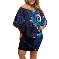 Matariki New Zealand Maori Koru Art Tattoo Off Shoulder Short Dress New Year Galaxy Blue Sky Style