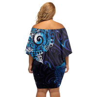 Matariki New Zealand Maori Koru Art Tattoo Off Shoulder Short Dress New Year Galaxy Blue Sky Style