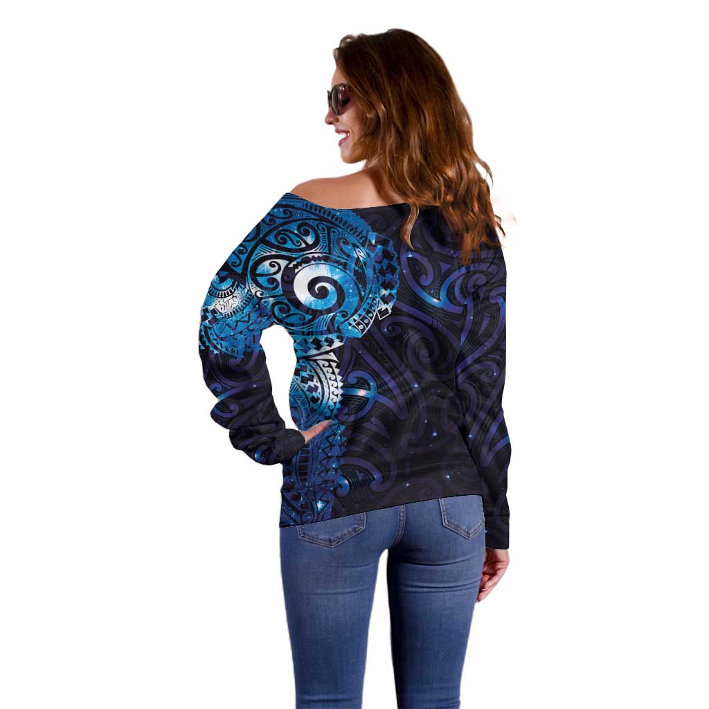 Matariki New Zealand Maori Koru Art Tattoo Off Shoulder Sweater New Year Galaxy Blue Sky Style