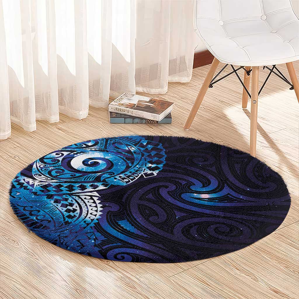 Matariki New Zealand Maori Koru Art Tattoo Round Carpet New Year Galaxy Blue Sky Style