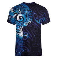 Matariki New Zealand Maori Koru Art Tattoo Women V-Neck T-Shirt New Year Galaxy Blue Sky Style