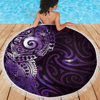Matariki New Zealand Maori Koru Art Tattoo Beach Blanket New Year Galaxy Purple Sky Style