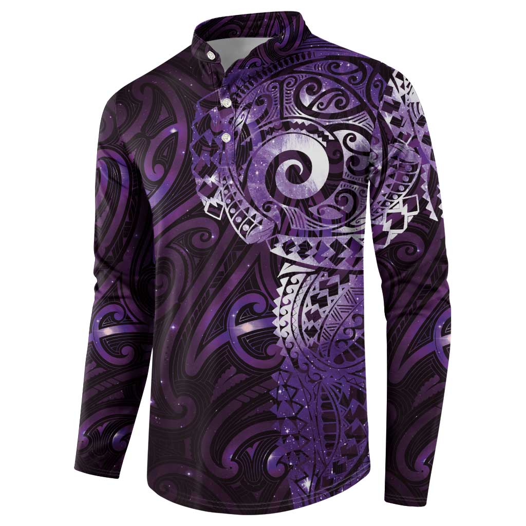 Matariki New Zealand Maori Koru Art Tattoo Button Sweatshirt New Year Galaxy Purple Sky Style