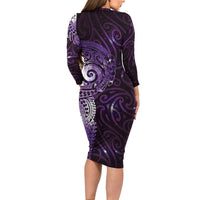 Matariki New Zealand Maori Koru Art Tattoo Family Matching Long Sleeve Bodycon Dress and Hawaiian Shirt New Year Galaxy Purple Sky Style