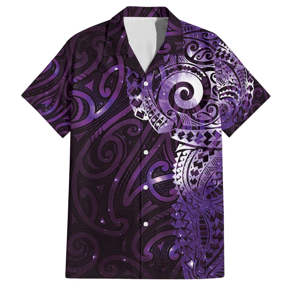 Matariki New Zealand Maori Koru Art Tattoo Family Matching Off The Shoulder Long Sleeve Dress and Hawaiian Shirt New Year Galaxy Purple Sky Style