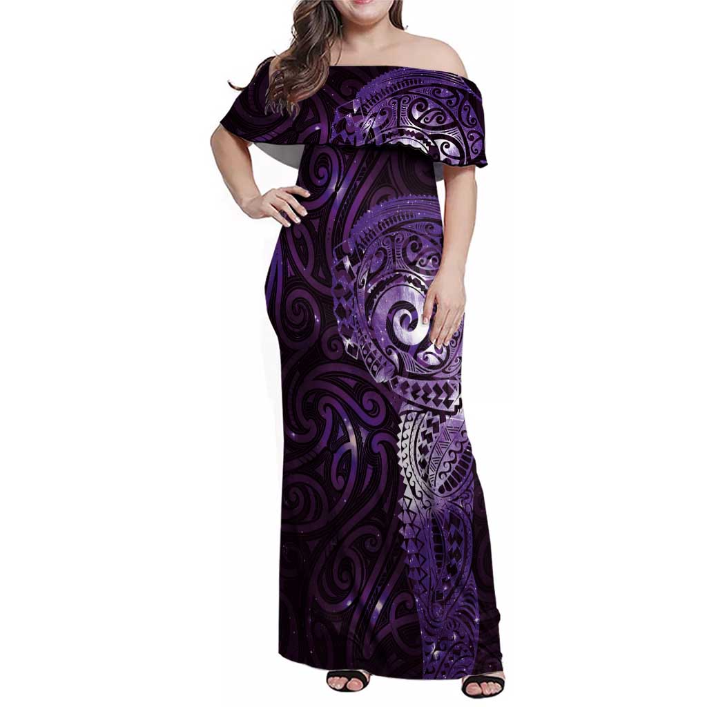 Matariki New Zealand Maori Koru Art Tattoo Family Matching Off Shoulder Maxi Dress and Hawaiian Shirt New Year Galaxy Purple Sky Style