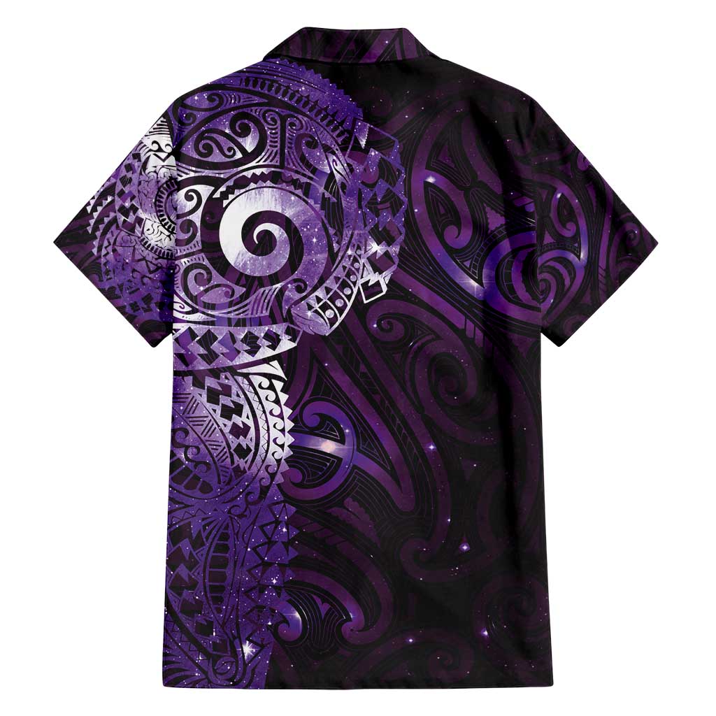 Matariki New Zealand Maori Koru Art Tattoo Family Matching Off Shoulder Short Dress and Hawaiian Shirt New Year Galaxy Purple Sky Style