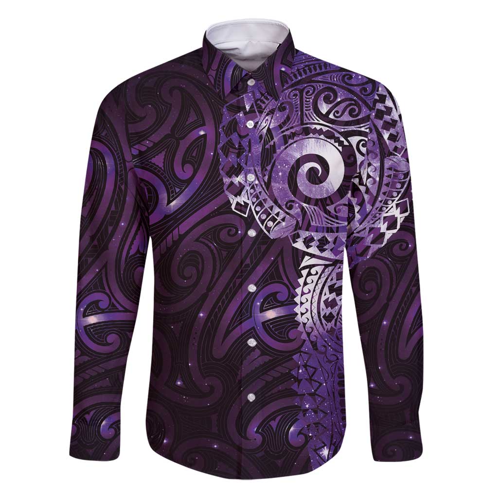 Matariki New Zealand Maori Koru Art Tattoo Family Matching Off Shoulder Short Dress and Hawaiian Shirt New Year Galaxy Purple Sky Style