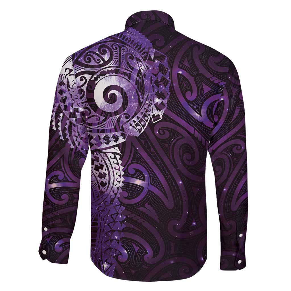 Matariki New Zealand Maori Koru Art Tattoo Family Matching Off Shoulder Short Dress and Hawaiian Shirt New Year Galaxy Purple Sky Style