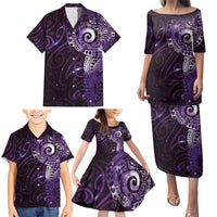 Matariki New Zealand Maori Koru Art Tattoo Family Matching Puletasi and Hawaiian Shirt New Year Galaxy Purple Sky Style