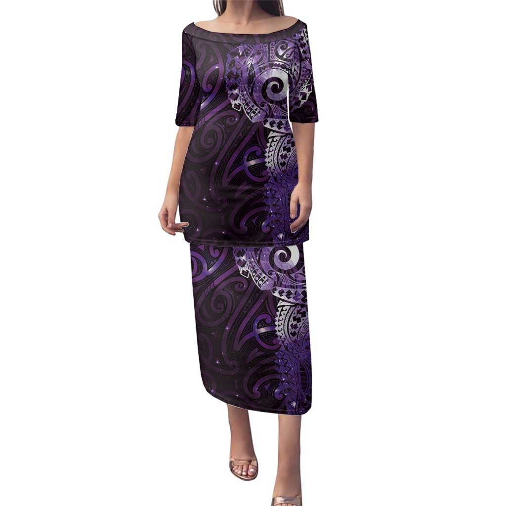 Matariki New Zealand Maori Koru Art Tattoo Family Matching Puletasi and Hawaiian Shirt New Year Galaxy Purple Sky Style