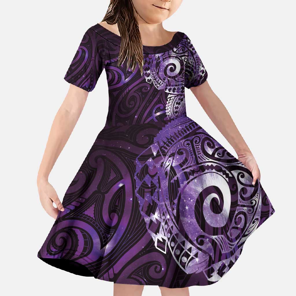 Matariki New Zealand Maori Koru Art Tattoo Family Matching Short Sleeve Bodycon Dress and Hawaiian Shirt New Year Galaxy Purple Sky Style