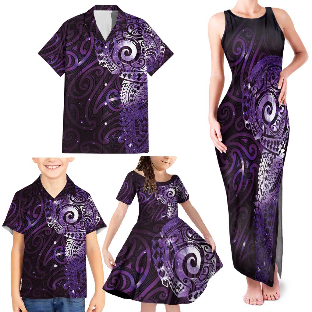 Matariki New Zealand Maori Koru Art Tattoo Family Matching Tank Maxi Dress and Hawaiian Shirt New Year Galaxy Purple Sky Style