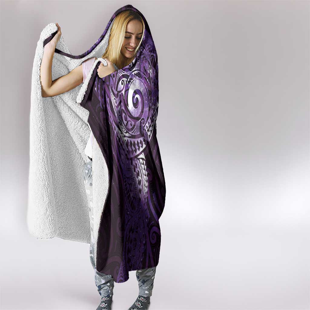 Matariki New Zealand Maori Koru Art Tattoo Hooded Blanket New Year Galaxy Purple Sky Style