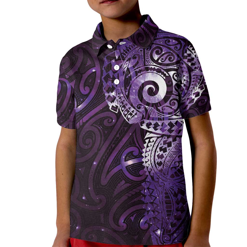 Matariki New Zealand Maori Koru Art Tattoo Kid Polo Shirt New Year Galaxy Purple Sky Style