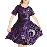Matariki New Zealand Maori Koru Art Tattoo Kid Short Sleeve Dress New Year Galaxy Purple Sky Style