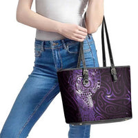 Matariki New Zealand Maori Koru Art Tattoo Leather Tote Bag New Year Galaxy Purple Sky Style