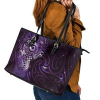 Matariki New Zealand Maori Koru Art Tattoo Leather Tote Bag New Year Galaxy Purple Sky Style