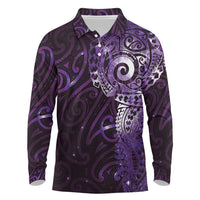 Matariki New Zealand Maori Koru Art Tattoo Long Sleeve Polo Shirt New Year Galaxy Purple Sky Style
