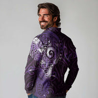 Matariki New Zealand Maori Koru Art Tattoo Long Sleeve Polo Shirt New Year Galaxy Purple Sky Style
