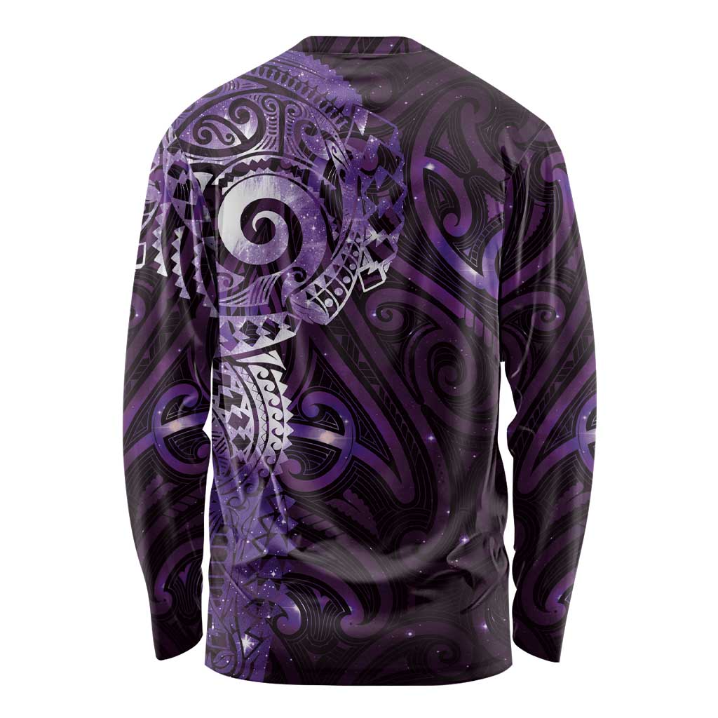 Matariki New Zealand Maori Koru Art Tattoo Long Sleeve Shirt New Year Galaxy Purple Sky Style