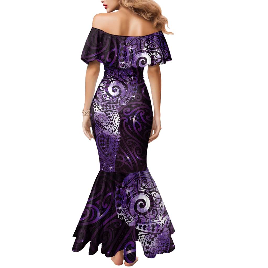 Matariki New Zealand Maori Koru Art Tattoo Mermaid Dress New Year Galaxy Purple Sky Style