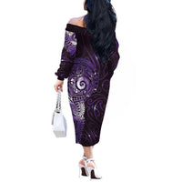 Matariki New Zealand Maori Koru Art Tattoo Off The Shoulder Long Sleeve Dress New Year Galaxy Purple Sky Style
