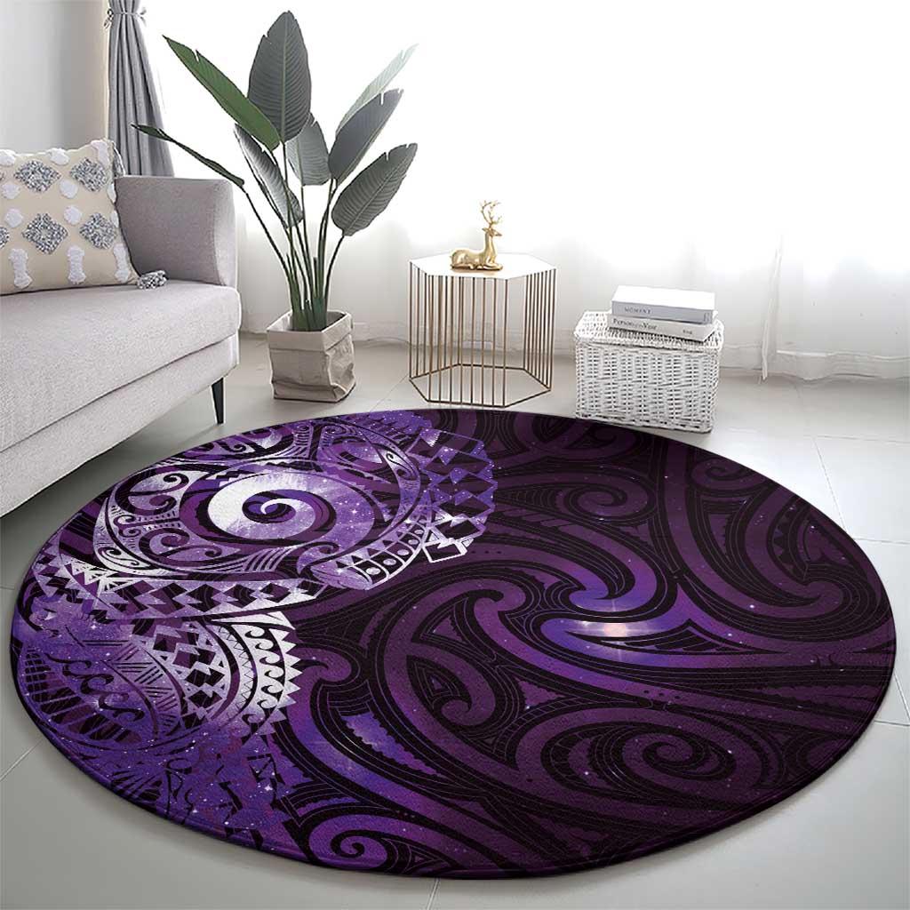 Matariki New Zealand Maori Koru Art Tattoo Round Carpet New Year Galaxy Purple Sky Style