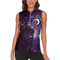 Matariki New Zealand Maori Koru Art Tattoo Women Sleeveless Polo Shirt New Year Galaxy Purple Sky Style