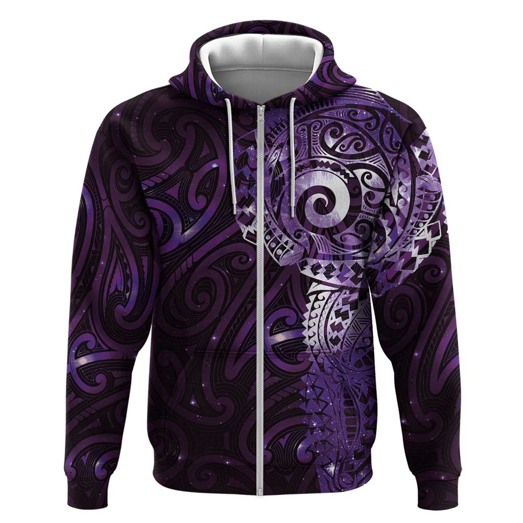 Matariki New Zealand Maori Koru Art Tattoo Zip Hoodie New Year Galaxy Purple Sky Style