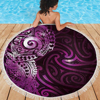 Matariki New Zealand Maori Koru Art Tattoo Beach Blanket New Year Galaxy Pink Sky Style