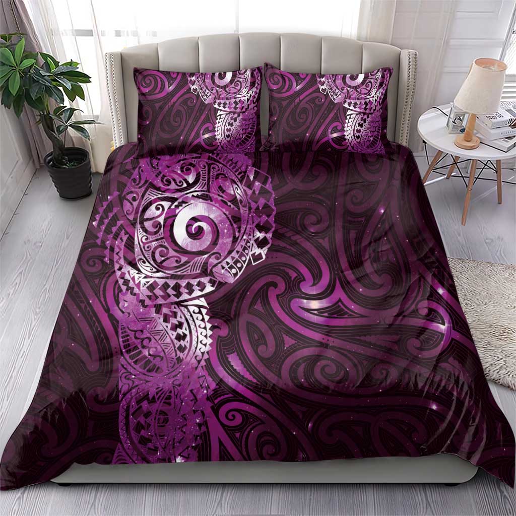 Matariki New Zealand Maori Koru Art Tattoo Bedding Set New Year Galaxy Pink Sky Style