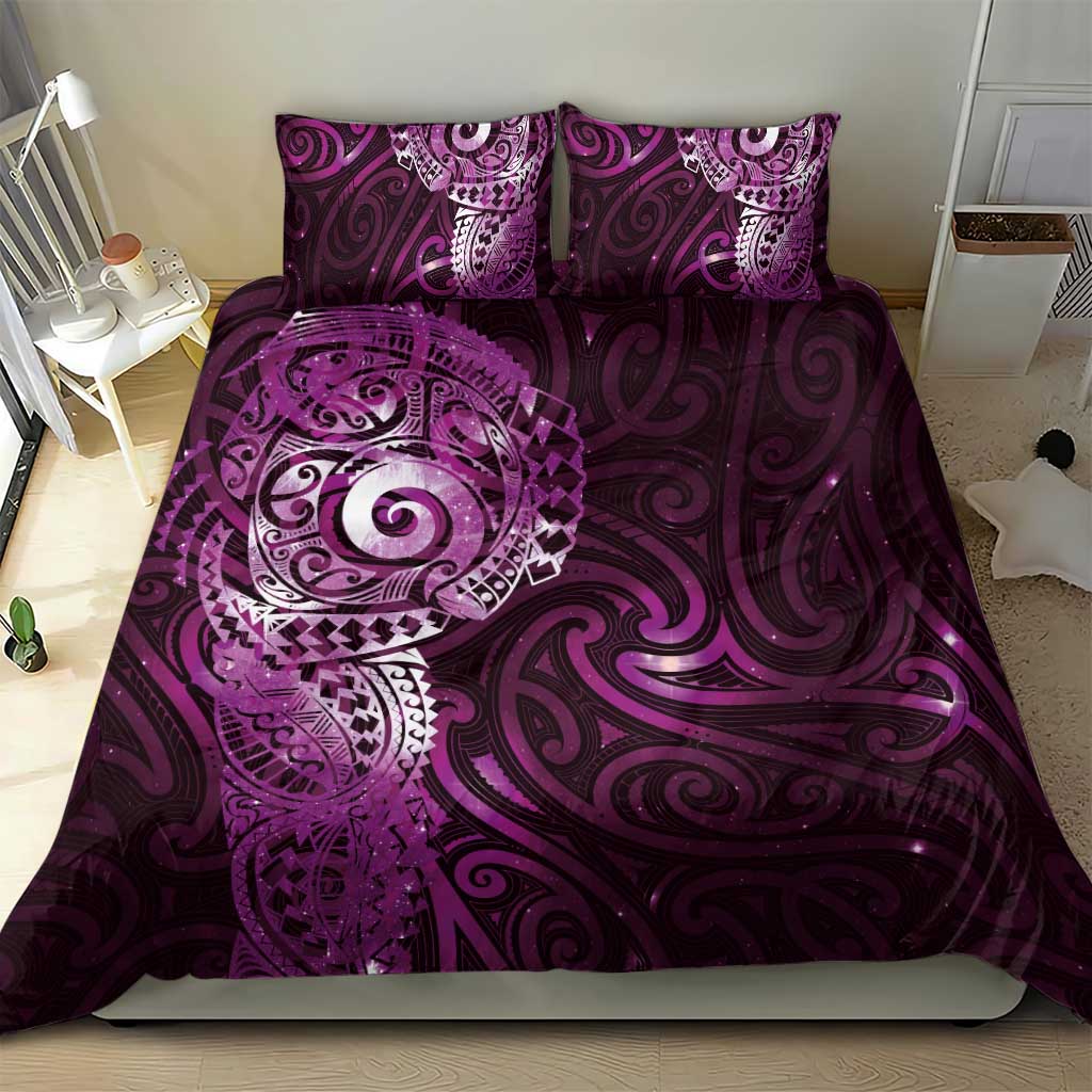 Matariki New Zealand Maori Koru Art Tattoo Bedding Set New Year Galaxy Pink Sky Style