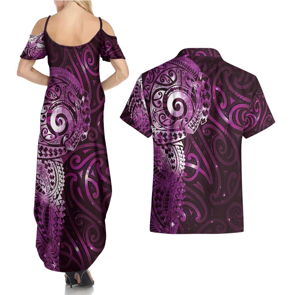 Matariki New Zealand Maori Koru Art Tattoo Couples Matching Summer Maxi Dress and Hawaiian Shirt New Year Galaxy Pink Sky Style