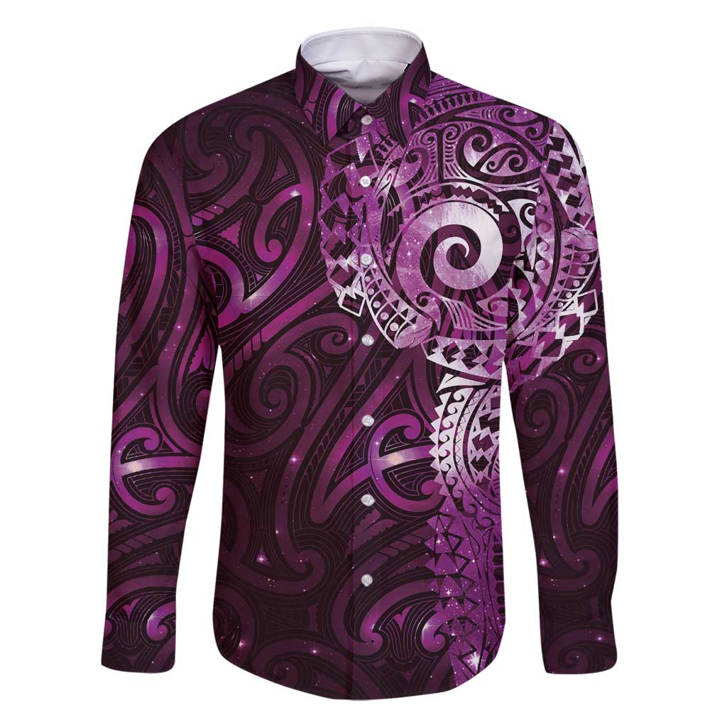 Matariki New Zealand Maori Koru Art Tattoo Family Matching Off Shoulder Short Dress and Hawaiian Shirt New Year Galaxy Pink Sky Style